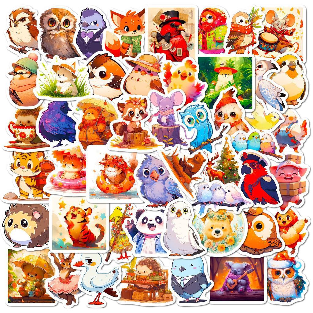 50 Fairy Tale Creative Stickers for Small Animals New Products Temu Cartoon Animal Bird Graffiti