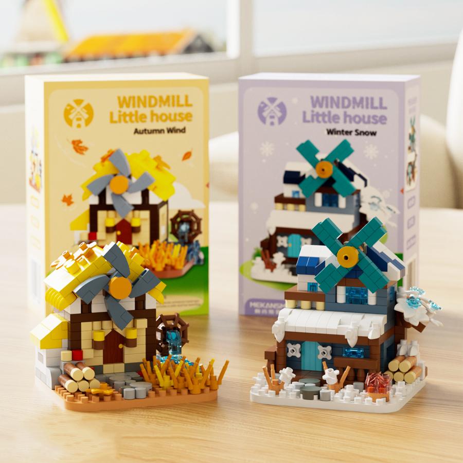 Non-Toxic Christmas Toys Four Seasons Cabin Building Blocks Micro Bricks Kids Educational Toys Diy Christmas Decorations Gifts