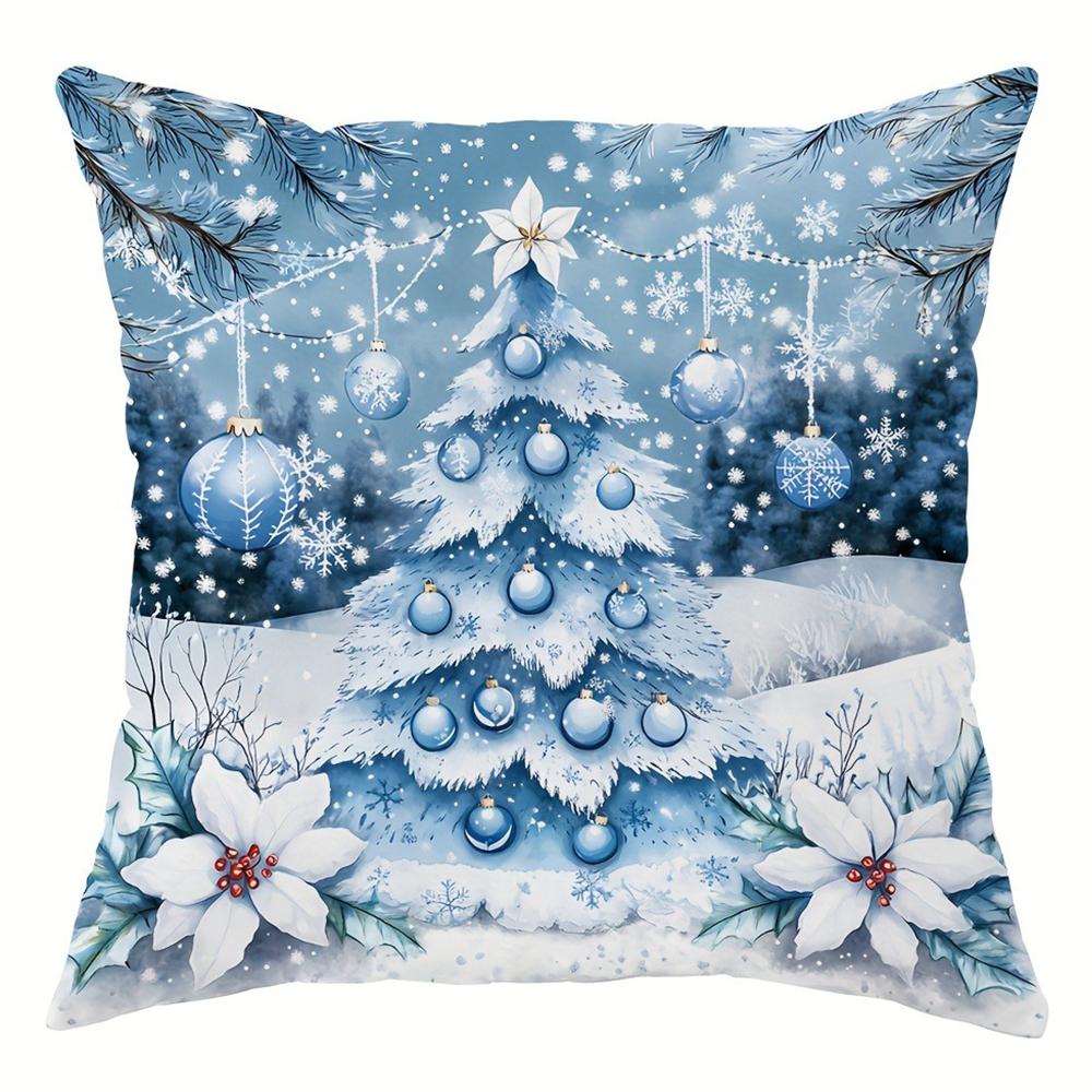 Christmas Decoration Pillow Cover Cute Snowman Christmas Tree Pattern Living Room Sofa Cushion Cover Room Home Decoration