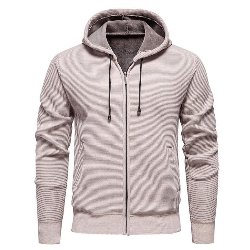 Men S Solid Color Hooded Fleece Knit Cardigan Autumn Winter Casual Coat