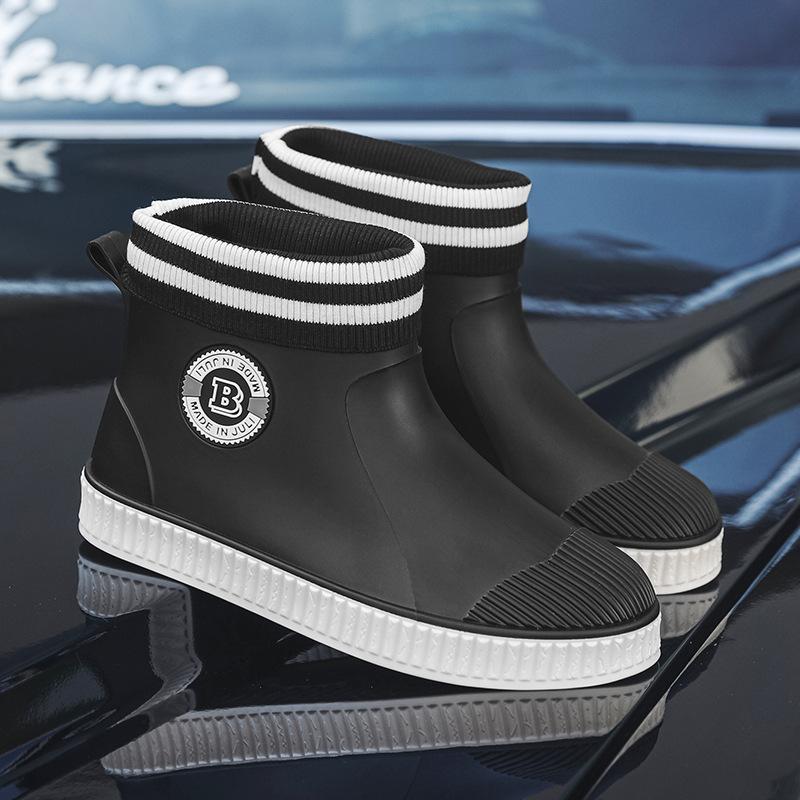 Rain shoes men's and women's short non-slip and waterproof fashion rain boots fleece thermal rubber shoes kitchen work short water shoes