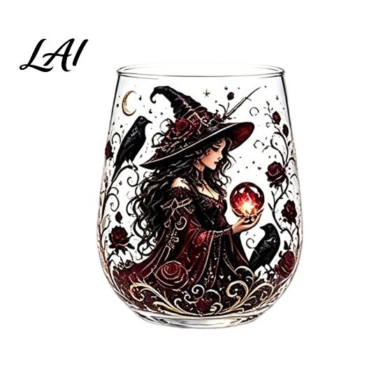 Coppa per Cocktail Creativa per Feste Bicchiere Magico da Strega Bicchiere da Bevande Trasparente Tema Retro Halloween Stampa Unica con Motivo Fantasy Cocktails