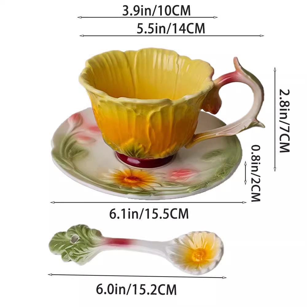 

Creative Yellow Embossed Daisy Coffee Cup Cartoon Floral Breakfast Coffee Cup Home Afternoon Tea Dessert Tea Cup Couple Mug Gift 301-400ml