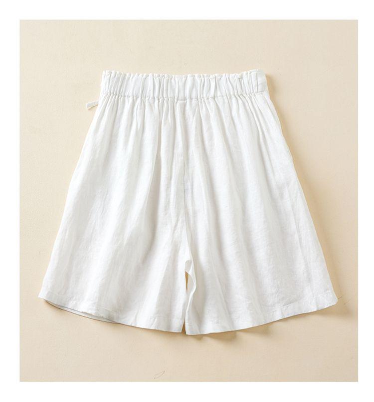 Plus Size Retro Solid Color Cotton Wide Leg Capris - Casual Linen Shorts for Women