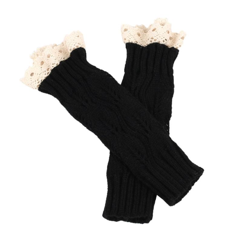 Lace Arm Sleeves Slouchy Y2K Warm Knit Gloves for Women Girl Casual Hand Warmers