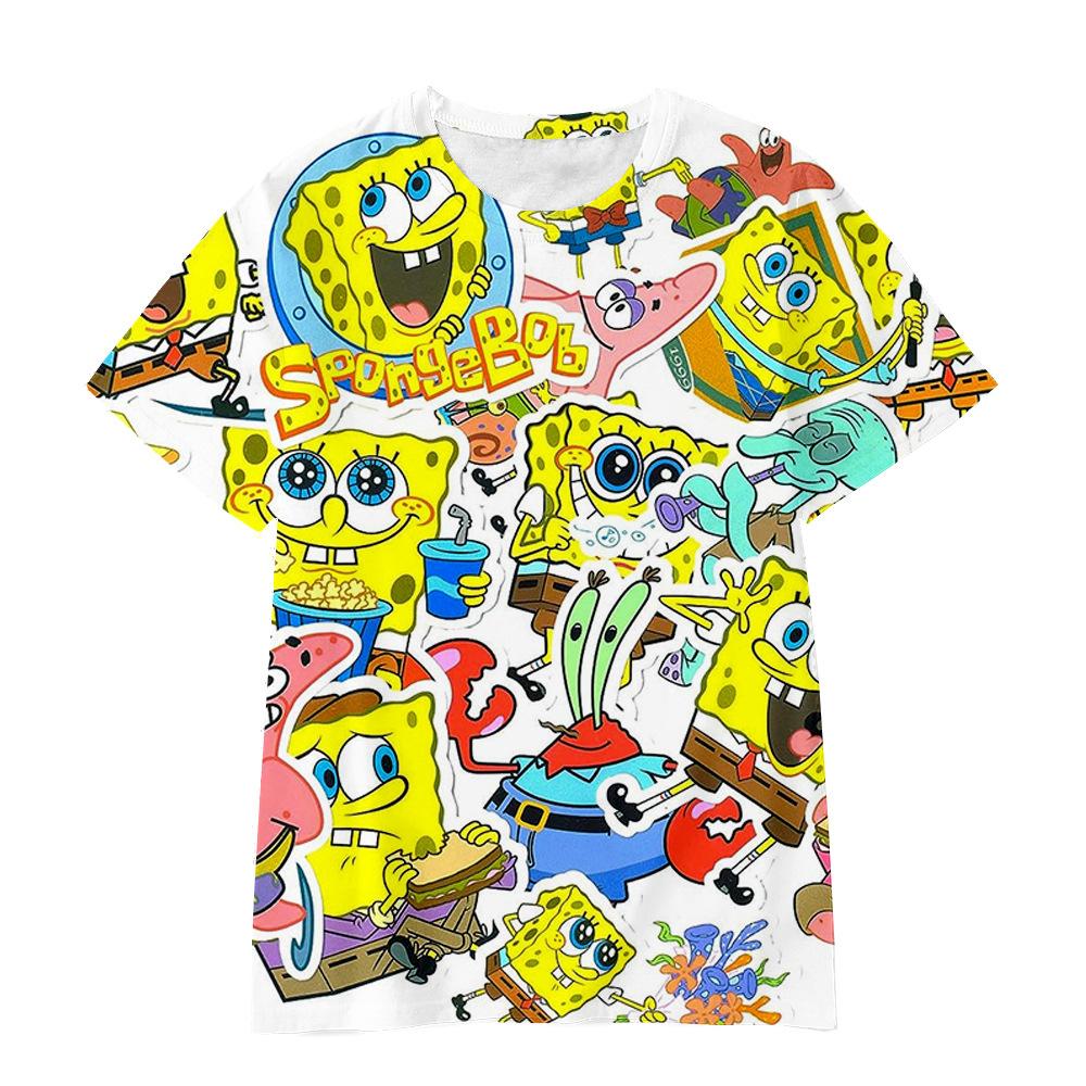 Sommer Rundhals 3D SpongeBob Schwammkopf Bedruckte T-Shirts Modische Lässige Kurzarm Kinder Jungen und Mädchen Kinder Unisex T-Shirts