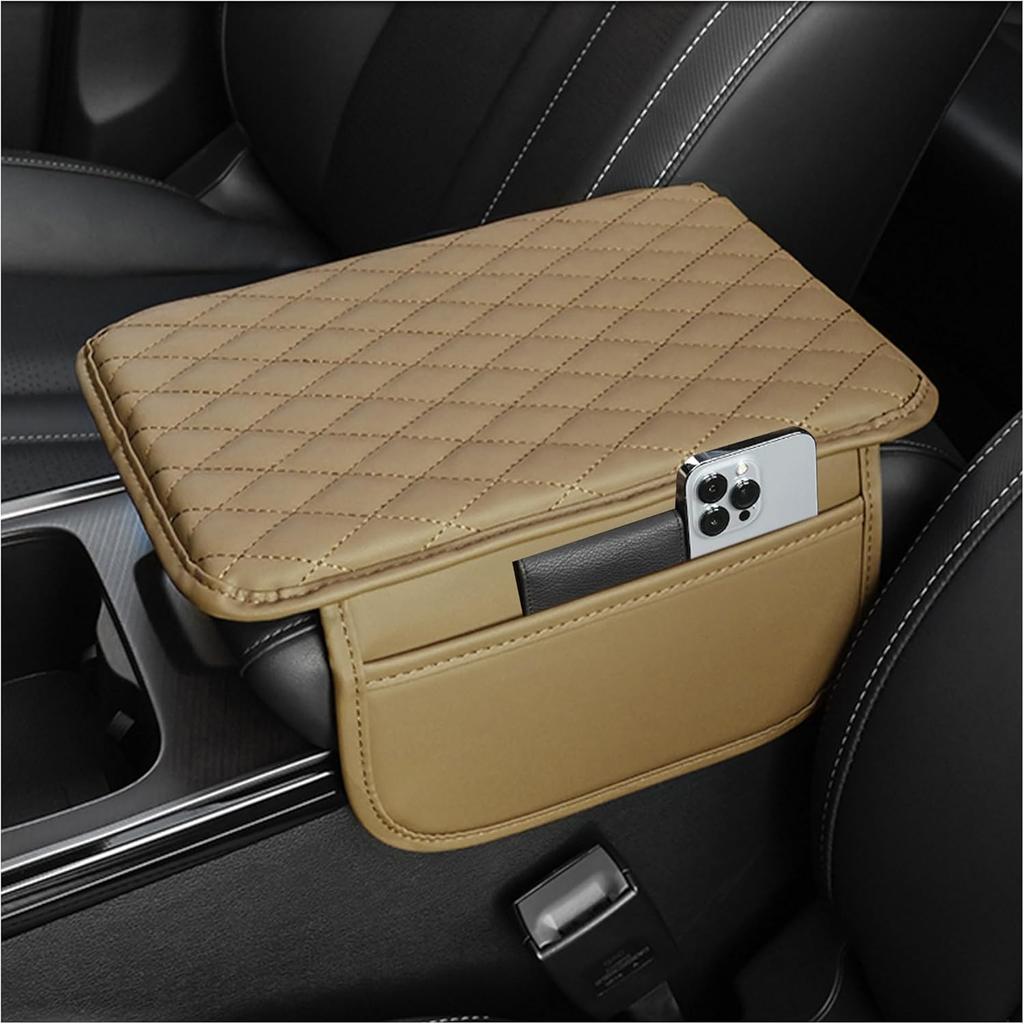 Upgraded Microfiber Leather Car Center Console Armrest Cover Cushion | with 2 Storage Bags Pink Interior Accessory