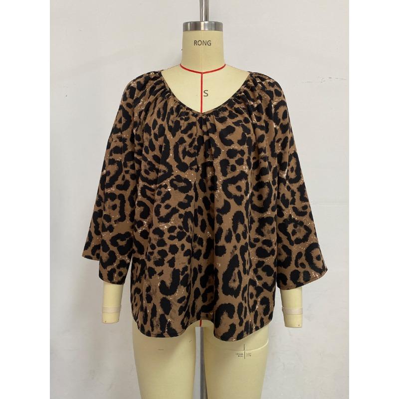 Spring and Summer Fashion Leopard Print Shirts V-neck Pullover Women’s Blouses & Shirts
