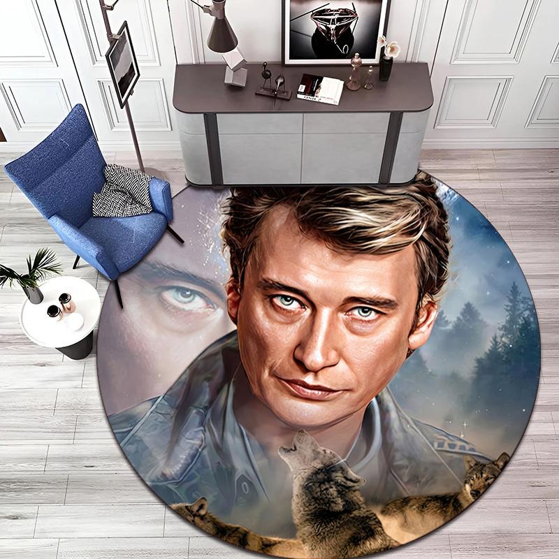 French legendary rock singer and actor Johnny Hallyday Round Carpet Soft Home Decoration Corridor Table and Chair Anti slip Outdoor Floor Mat rug H1