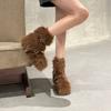 2025 autumn and winter snow boots flat bottom inner height increase thick sole high heel boots women's short boots fluffy boots belt buckle fleece war