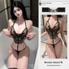 Butterfly Cutout Sexy Embroidered Sheer Bodysuit with Open Crotch and Tie-Up