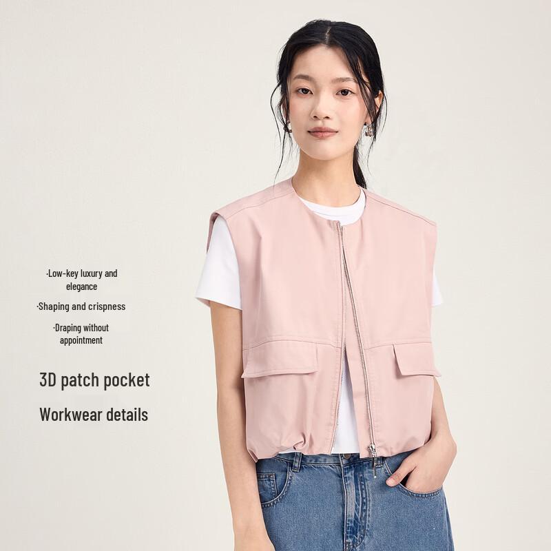 Beifanglu Women s Round Neck Double-Zip Vest XL