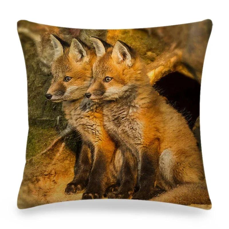 Funny Wild Animals Pattern Decor Cushion Cover 45x45cm Bear Eagle Fox Printed Linen Pillow Cover Home Decor Pillowcase for Couch