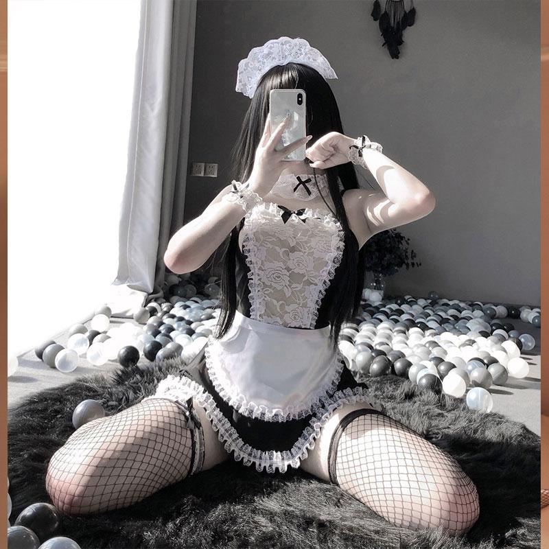 Cosplay Maid Costume Erotic Costume Lolita Dress Women's Sexy Crotchless Lingerie Exotic Doll Sex Dresses Uniform Porn Role Play
