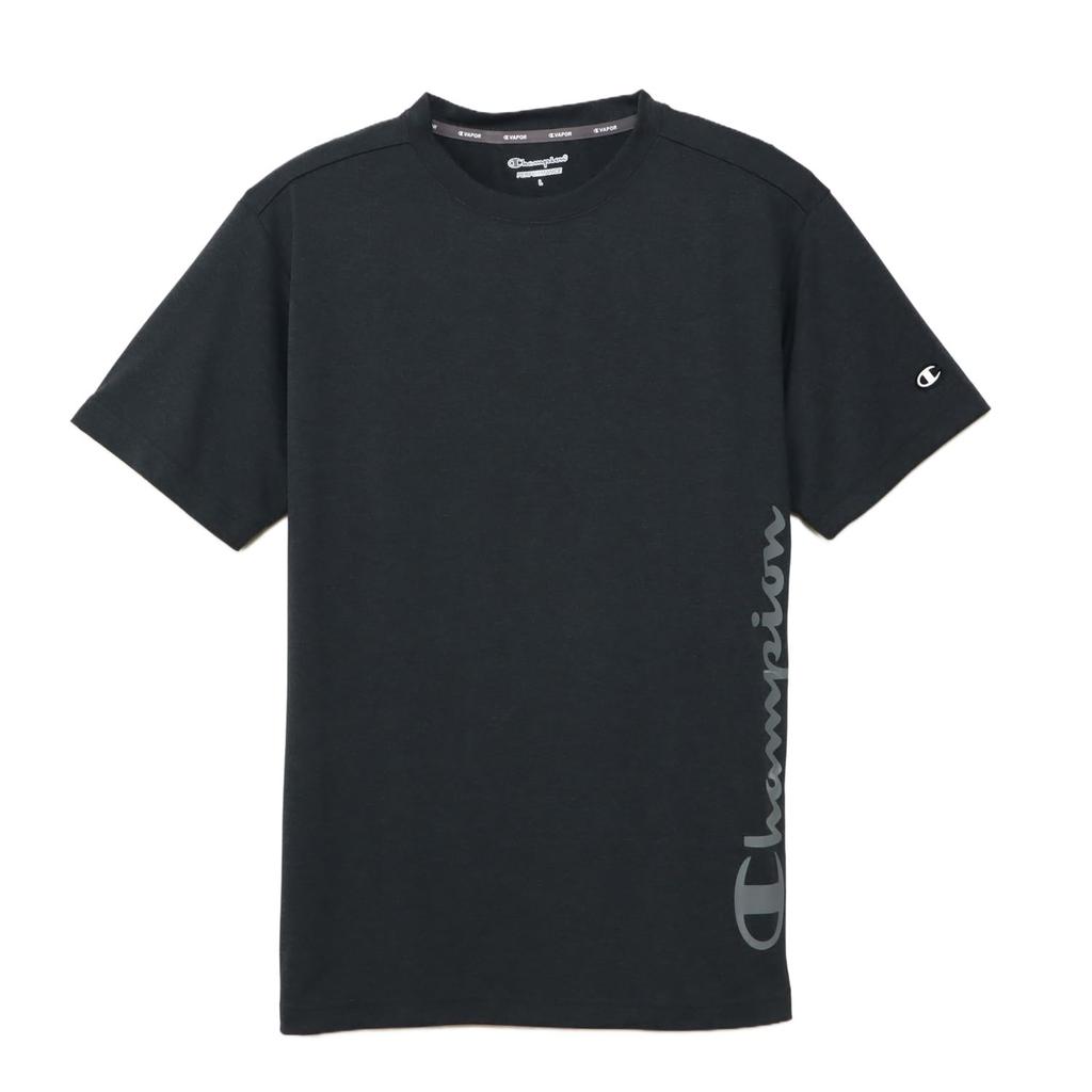 Champion Basic Sports Short Sleeve with a Short Round Odor UV and a Script Logo T-Shirt, Men's Black, C3-BS313, Sleeve, Neck, Antibacterial,