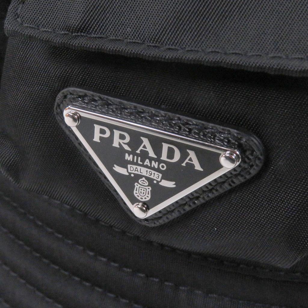 Excellent PRADA Hat Re-Nylon Triangle Logo Triangle Plate Bucket Black L 2HC350 Used
