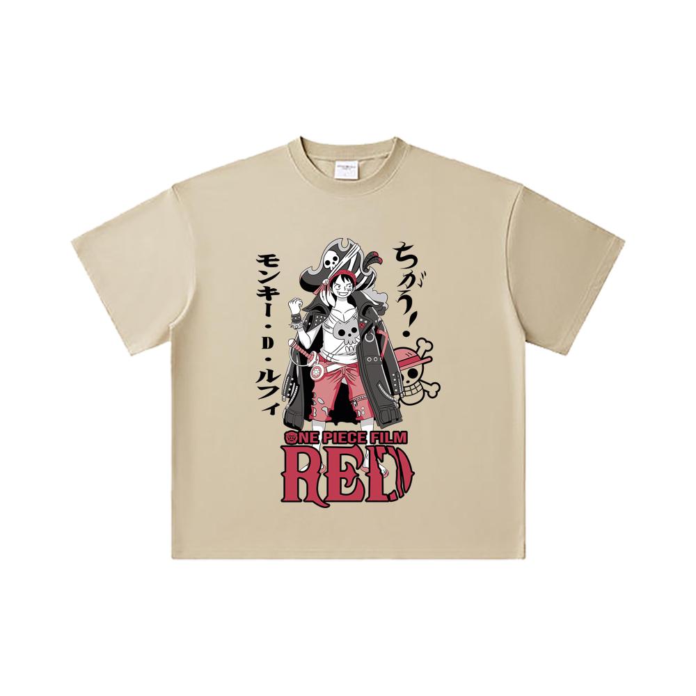 260 GSM Double Yarn 32 Count 100% Cotton One Piece V79 Luffy Film Red Print Unisex Heavy Cotton T Shirt