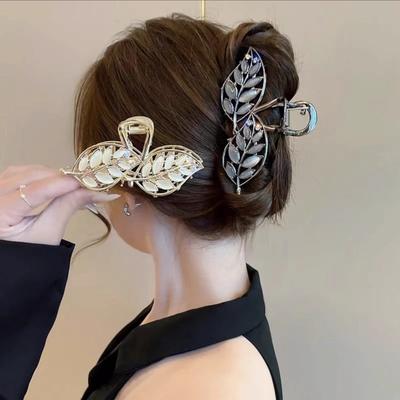 1pc Elegant Leaf Shaped Hair Claw Rhinestone Designs Perfect Nature Inspired Styles Daily Looks Glamorous Hair Accessories