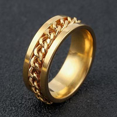 Gold Color Titanium Stainless Steel Rotating Chain Spinner Ring Punk Rock Gift for Men Women Anxiety Fidget Finger Ring