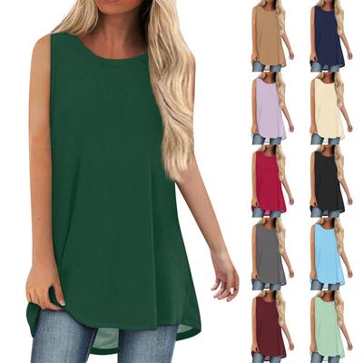 Women's Summer Sleeveless Casual Round Neck Solid Color Curved Hem Tank Top