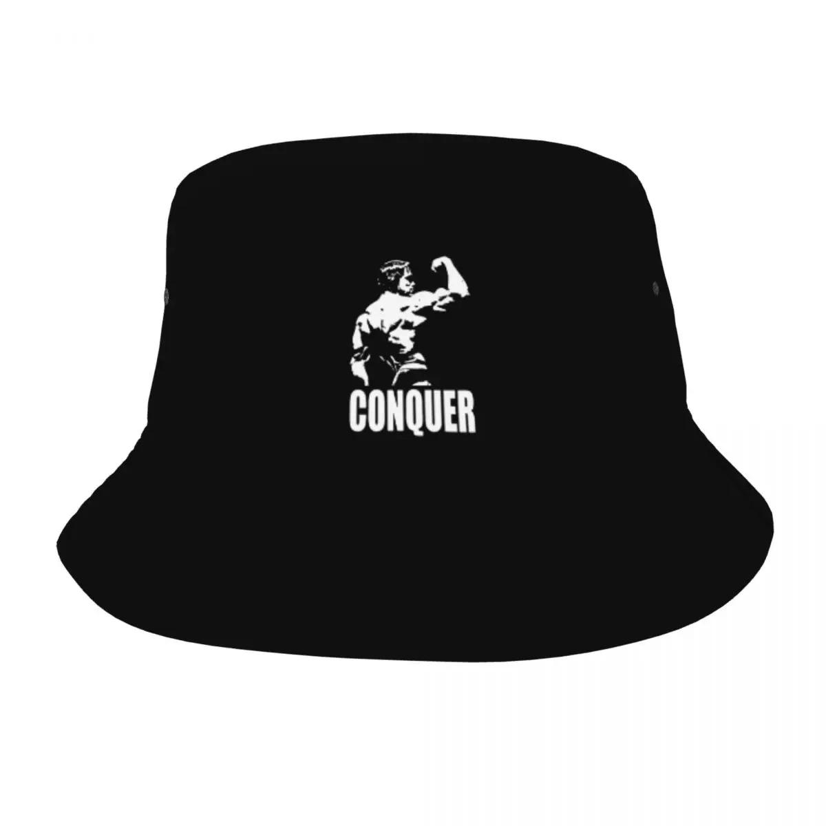 

Summer Beach Hatwear Conquer Arnold Schwarzenegger Bucket Hat Streetwear Unisex Sun Hat Panamka Fisherman Cap Outdoor Sports