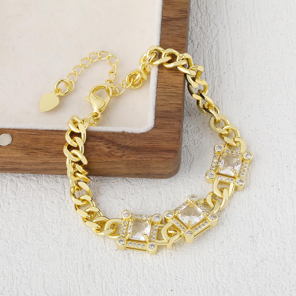 New Creative Geometric Square Colored Zirconium Bracelet, Elegant and Light Luxury Bracelet