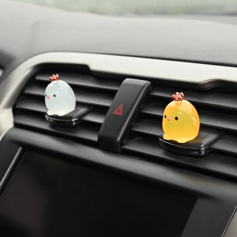 Mini Car Luminous Chicken Ornaments Cartoon Noctilucent Chicken Resin Doll Car Pendant Cute Car Interior Decoration Accessories