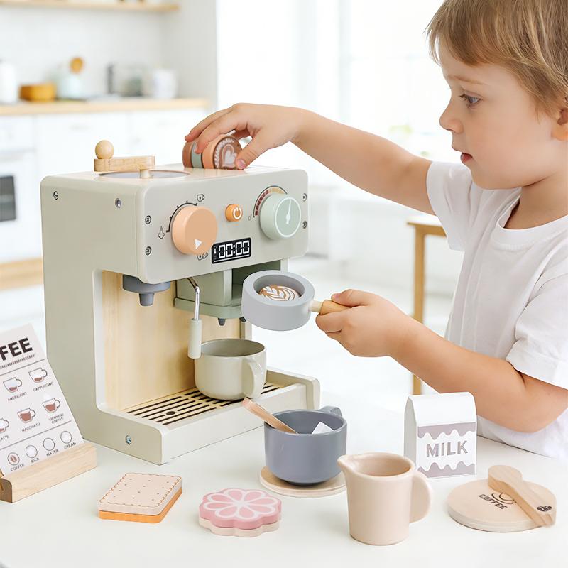Baby Preted Toy Wooden Coffee Machine Children Kitchen Toy Games Children Montessori Educational Cosplay Indoor Diy Toys