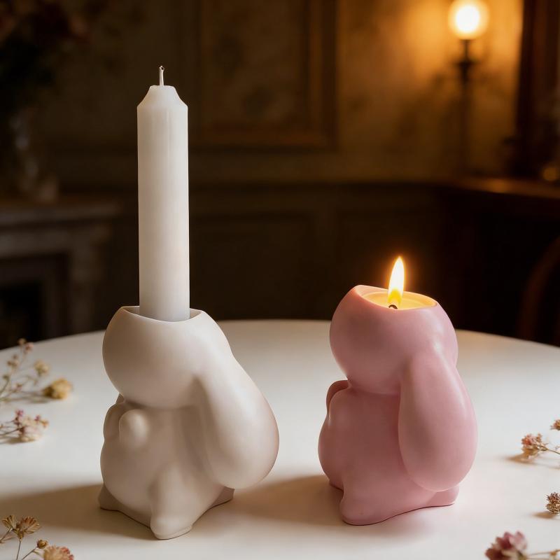 Cute 3D Rabbit Silicone Mold Bunny Aromatherapy Cup Gypsum Candle Mold Easter Diy Craft Moulds Reusable Handmade Tool Home Decor
