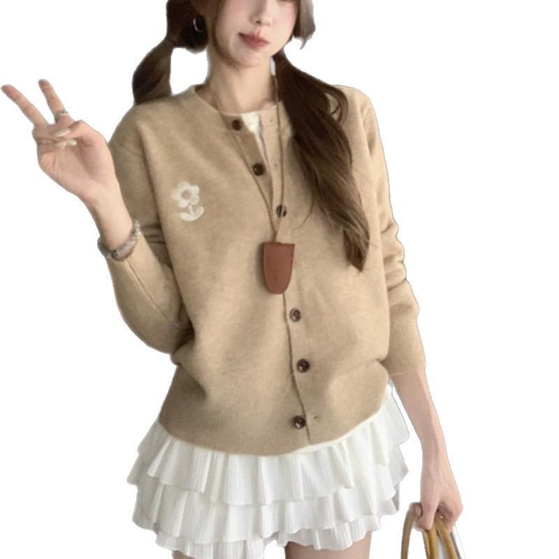 New autumn and winter fashion crew neck sweater women's high-end long-sleeved jacket embroidered knitted cardigan women's