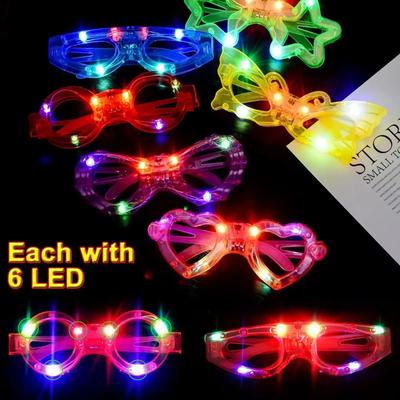 LED Glow Glasses 6 Lights Party Eyewear for Bar Club Rave Music Festival Cheering Flash Light Accessory Cool Fun Gear