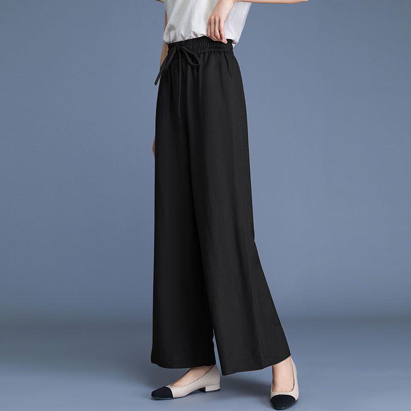 

Ice Silk Cotton Linen High-Waist Wide-Leg Cropped Pants - Casual Loose Summer Style for Women M (80-100 jin)