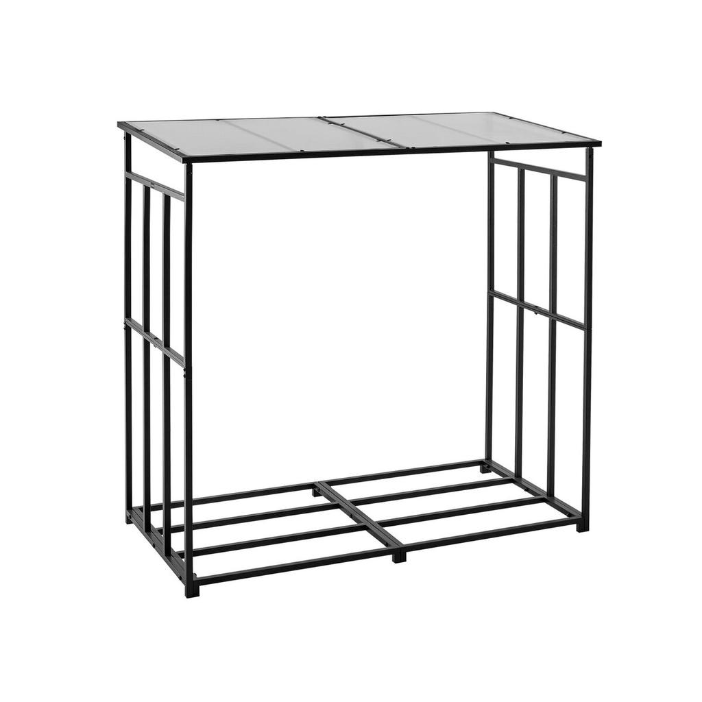 Firewood Rack with Sloped Roof, 143cm Outdoor Firewood Holder, 1/4 Cord Log Storage Shed, 299kg Max Weight Capacity, Powder-Coated Metal Wood Storage