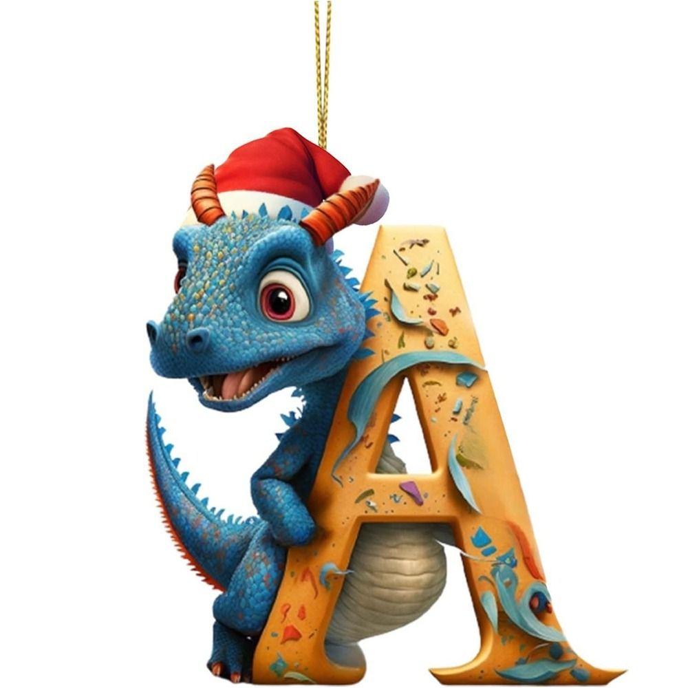 Acrylic 26 Letters Christmas Dragon Pendants Printed Pattern Christmas Tree Pendants  New Year