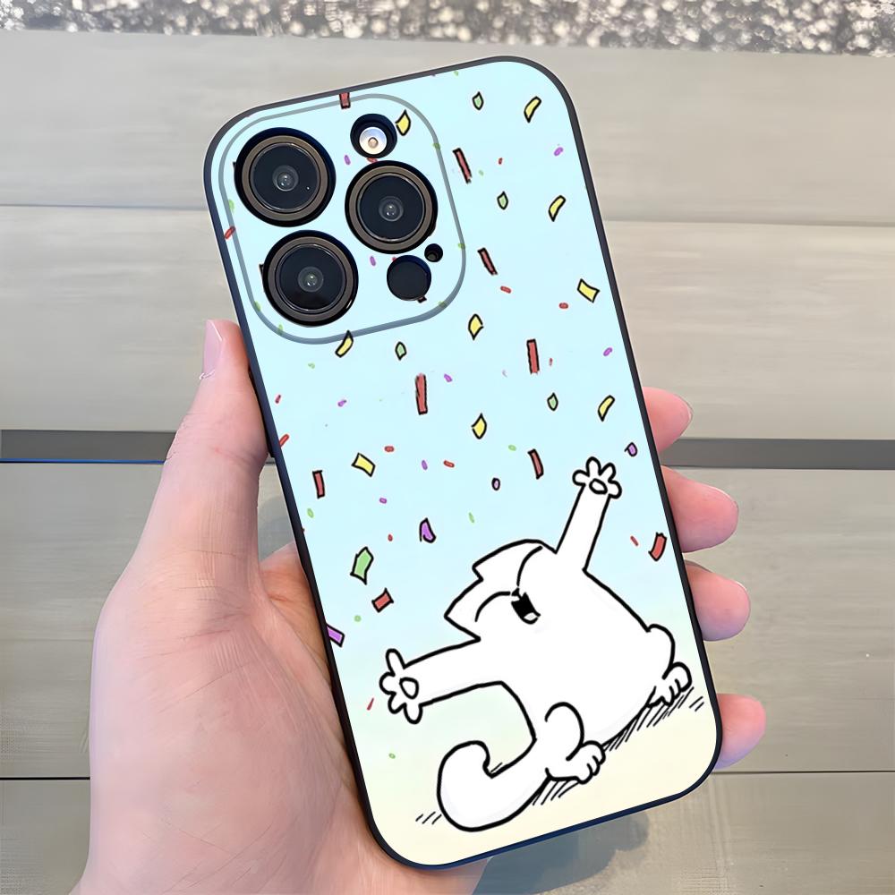 S-SIMONSE-C-CAT Phone Case For IPhone 17 Air 16 E Pro Max 15 14 13 Mini 12 Pro 11 Max Plus Black Soft Shell
