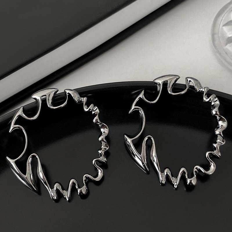 Fashion Metal Irregular Big Circle Hoop Earring For Women Exaggerated Silver Colour Twisted Personality Earrings Jewelry