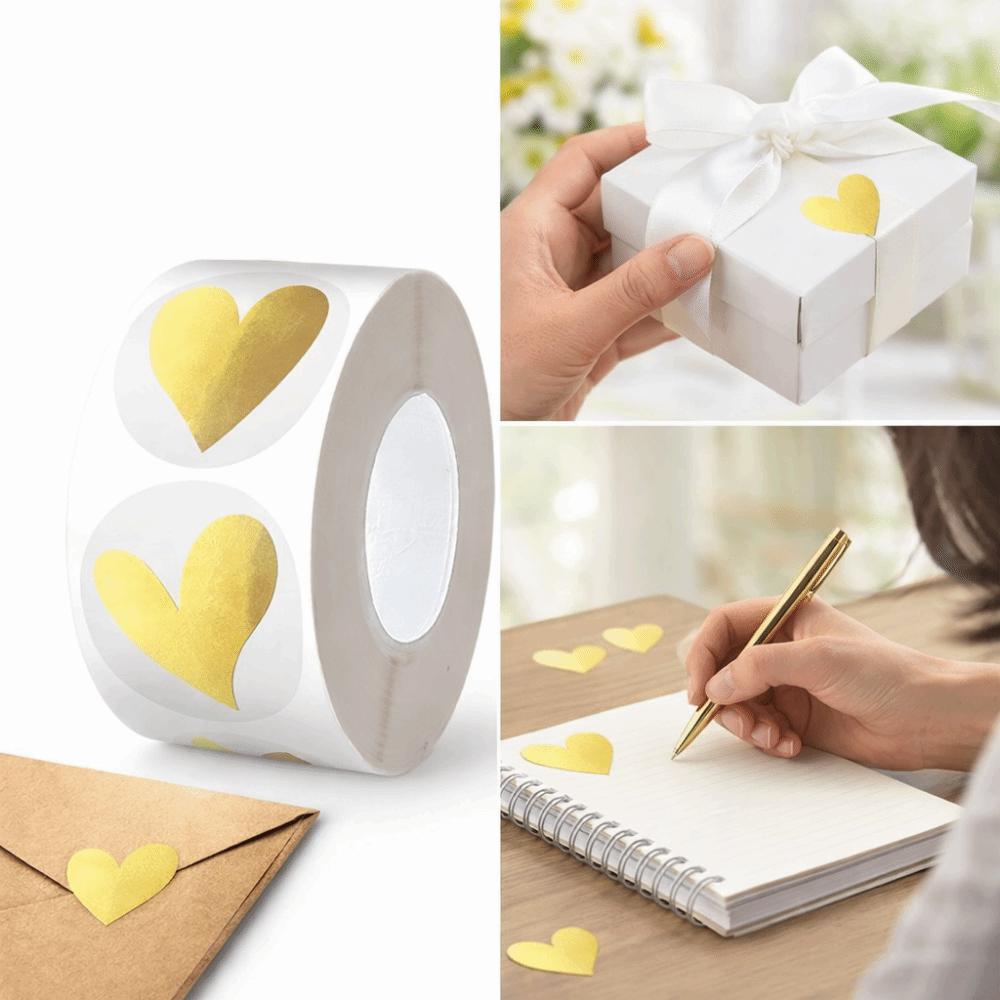 Transparent Heart Sticker Glowing Effect Heart Design Sealing Label Sticker Waterproof Gold Color Stationery Sticker