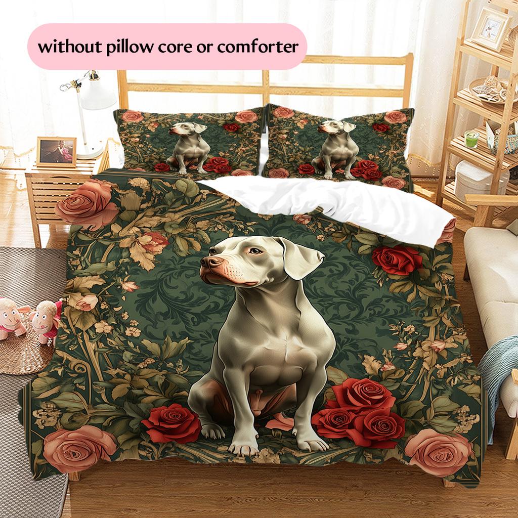 Cats and Dogs with Roses  Pattern Bedding Quilt Set  Home Decoration  Gift (1 * duvet cover + 2 * pillowcase, without core)