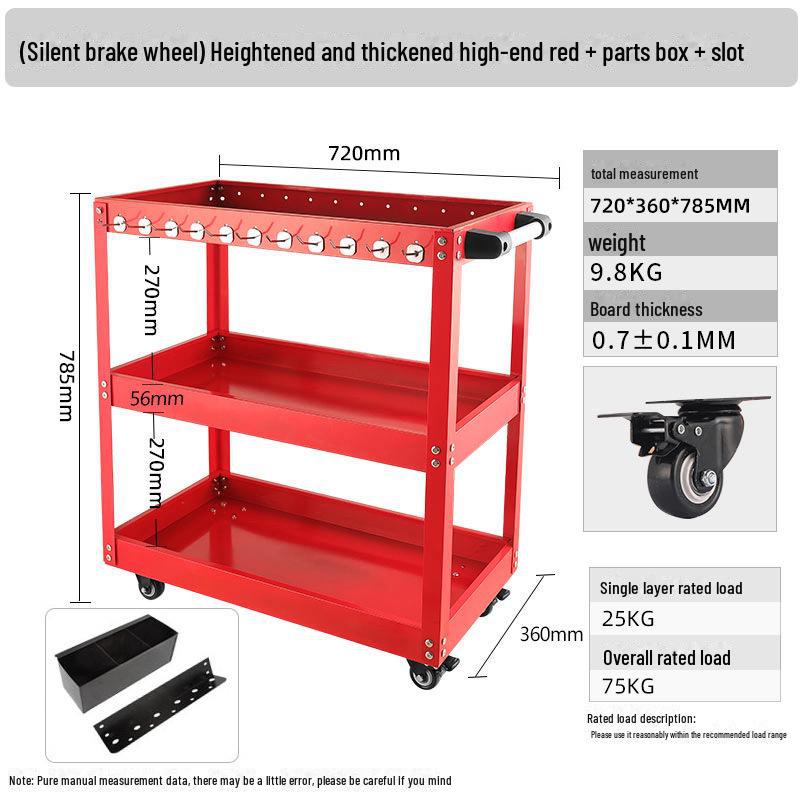 "Green Forest Utility Cart: Three-Layer Tool Trolley & Flatbed for Auto Repair & Beauty Supplies"