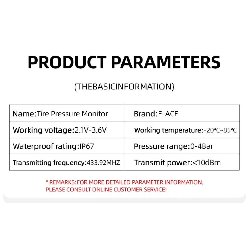 E-ACE 4 Sensors TPMS Removable Battery Wireless Intelligent Sensing Tire Pressure Monitor System Safety Alarm LCD Display