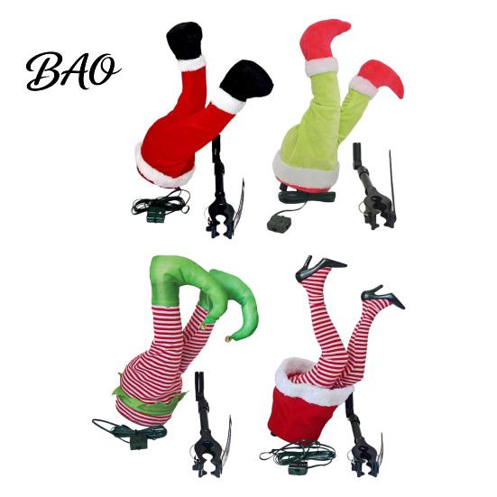 Christmas Party Props Elf Shaking Leg Decoration, Electric Santa Claus Green Hair Decor for Xmas Tree, cHalf Body Ormament