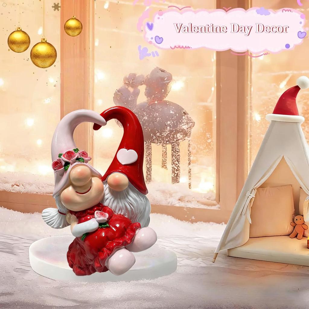 Gnome Statue Handmade Collectible Valentine's Day Dwarf Sculpture Valentine's Gnomes Decoration For Living Room Bedroom Shelf