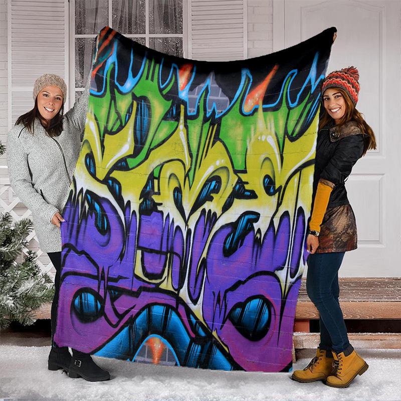 Graffiti Print Blanket Soft Comfortable All Seasons Suitable Sofa Office Nap Travel Birthday Gift Christmas Present