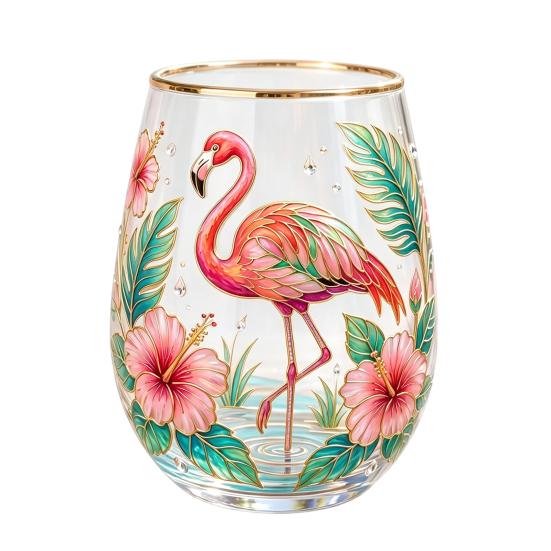 Bicchiere da cocktail Farfalla Fenicottero, Tazza Giardino Fiorito Dipinta a Mano, Bicchiere da Vino Succo con Bordo Dorato, Regalo Unico per Lei