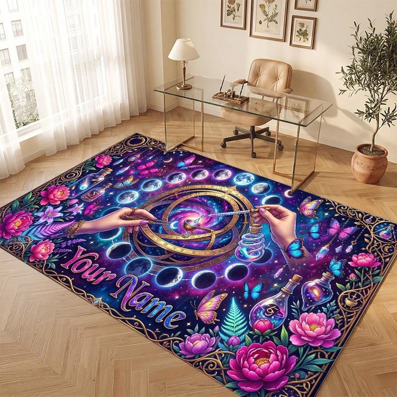 Fantasy Magic Theme Soft Crystal Velvet Rug Custom Name & Text Print Non Slip Floor Rug for Bedroom Living Room