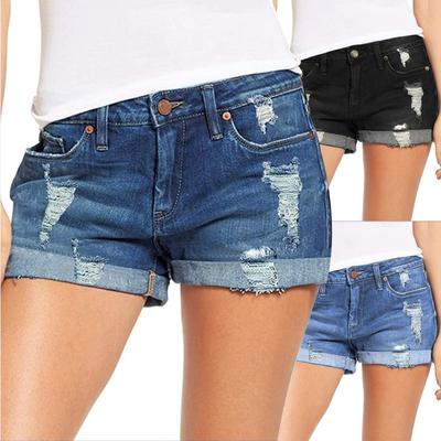 Fashion Women's Ripped Short Jeans Hem High Waisted Distressed Denim Shorts