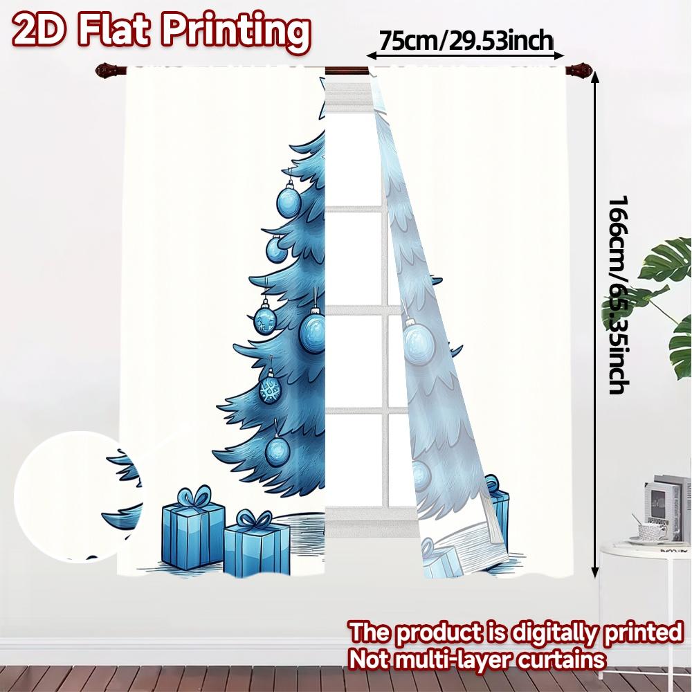 2 szt., Zasłony Niebieskie Choinka Prezenty (2) Popularne Zasłony Drukowane Cyfrowo 100% Poliester Zasłony Świąteczne do Salonu,