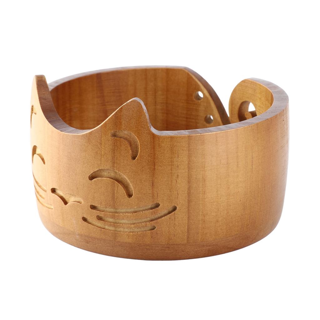 Yarn Bowl Wooden Cute Cat Shape Holder Dispenser Crochet Storage Supplies