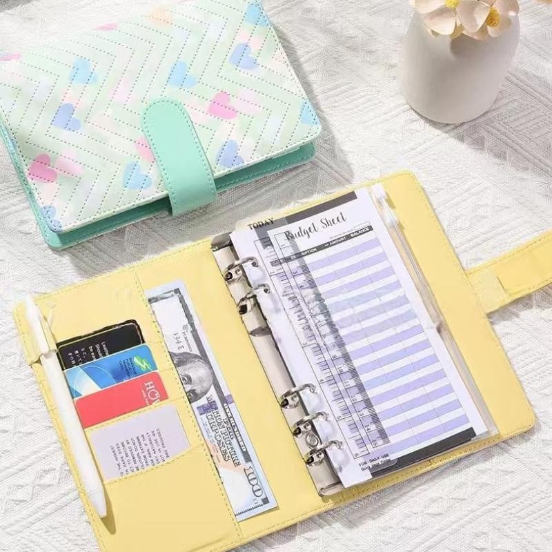 A6 PU-Leder Binder Economy 6-Ring Notizbuch, Stilvolles Design, Persönlicher Notizbuch-Binder Einband, Kann zur Aufbewahrung von Bargeld-Budget verwendet werden