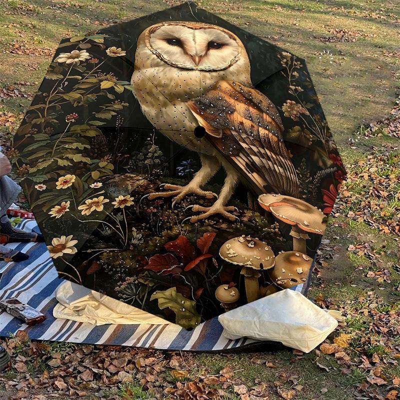 1PC Owl Forest Umbrella-8-Rib Reinforced Portable Folding Travel Suitable for All Seasons Outdoor Daily Use-G326
